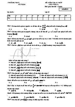 44 Đề kiểm tra 15 phút Giải tích 12 - Chương 1 (Có đáp án)